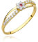 MARKO Goldener Damenring 333 Gold (8 Karat) mit Zirkonia – Eleganter Blüten-Ring im Blumen-Design – Zarter Goldring als Geschenk für Frauen & Mädchen (Roter Zirkoniumdioxid, 62 (19.8))