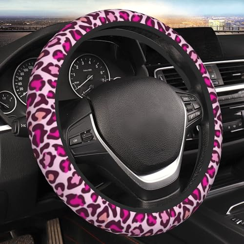Auto-Lenkradbezug mit rosa Leoparden-Aufdruck für Damen und Herren, universelles 15-Zoll-Lenkrad-Zubehör für LKW, SUV SWC81