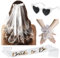 CAwished JGA Accessoires Frauen Hochzeitschleier Handschuhe Schärpe Herz Sonnenbrille Weiß für Junggesellenabschied und Hochzeit Bride to Be JGA Deko