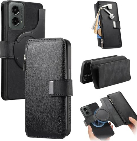 Étui à rabat pour smartphone Compatible avec Motorola Moto G 2024 5G Étui portefeuille détachable avec porte-cartes 2 en 1 en cuir PU à rabat avec support magnétique de blocage RFID amovible résistant