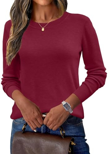 Yutdeng Sueter Mujer Jersey Lana Elegante Manga Larga Sweater Cuello Redondo Jerseys Invierno Otoño Suéter Cómodo Basico Jersey de Punto Fino Jerséis para Mujer Pullover Camiseta Jersei