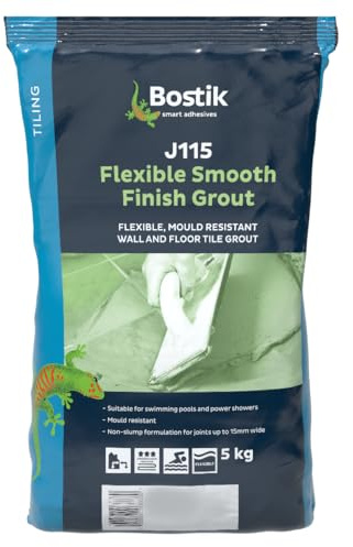 Bostik J115 Flexible Smooth Finish Tile Grout Beige - 5kg - Mould-Resistant - Waterproof - Non-Slip - Suitable for Walls & Floors - Indoor/Outdoor Use