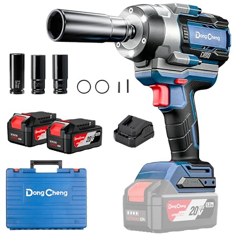 Dong Cheng 20V Impact Wrench, Max 968 N·m Tightening Torque, 2×5.0Ah | 1700Nm Max Loosening Torque, ,3 Speed Control,1900RPM,Dual Batteries for Longer Use, for Tough Jobs,Trucks, RVs & Machinery