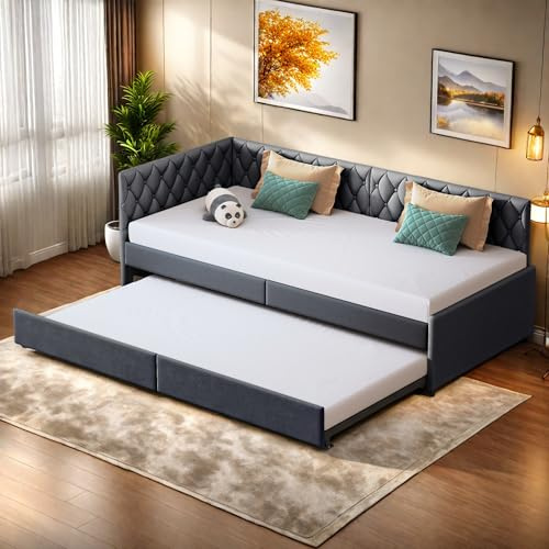NSXSBUZ Schlafcouch Schlafsofa 90x200 cm,Tagesbett Ausziehbar,Schlafcouch Ausziehbar mit Lattenrost,Schlafsofa 200cm Breit,Samt,ohne Matratze (Grau B, 90x200cm)