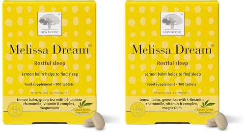 New Nordic Melissa Dream - Melatonin-Free Natural Sleep Aid & Insomnia Relief for Adults - Magnesium & Chamomile - 100 Herbal Sleeping Tablets (Pack of 2)