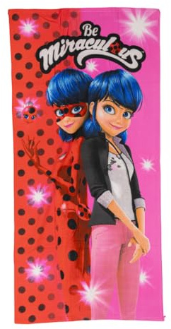 Miraculous Ladybug Handtuch 70x140 cm, XL Badehandtuch Strandtuch aus 100% Polyester, pinkes Badetuch für Strand, Pool, Bad & Urlaub