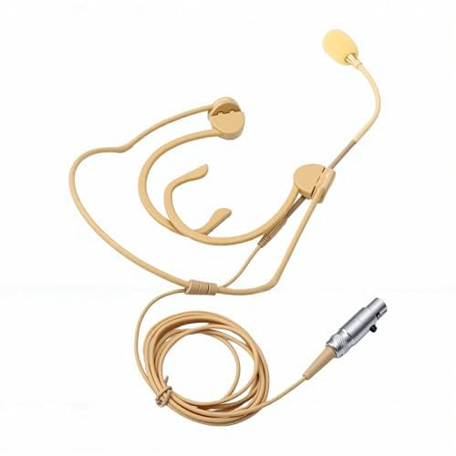 Plyisty Am Kopf Getragenes, Omnidirektionales Kondensatormikrofon mit Zwei Ohren, Beige, Leicht, mit 3-poligem -XLR-Kabel, Kompatibel mit Dem Drahtlosen -Sender