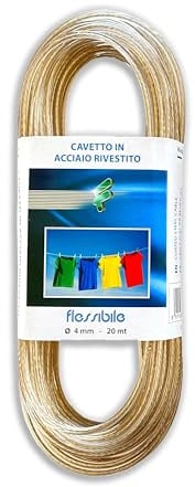 IPEA Cavo Stendibiancheria da Esterno in Acciaio – 20 METRI – Made in Italy – Filo Stendi Biancheria Plastificato da Esterno per Stendere il Bucato, Vestiti, Panni – Trasparente – Spessore 4 mm