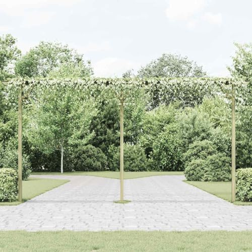 Ziaphsol Trädgårdspergola, 410 x 40 x 203 cm, furu, grön, impregnerad, rosbåge, växtstöd med 3 stolpar för entré, terrass, trädgårdspaviljong, lövgång