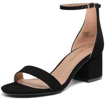 DREAM PAIRS Womens Bridal Sandals Ladies Mid Low Block Heels Sandals,BLACK/NUBUCK Size 5.5 UK, LOW-CHUNK