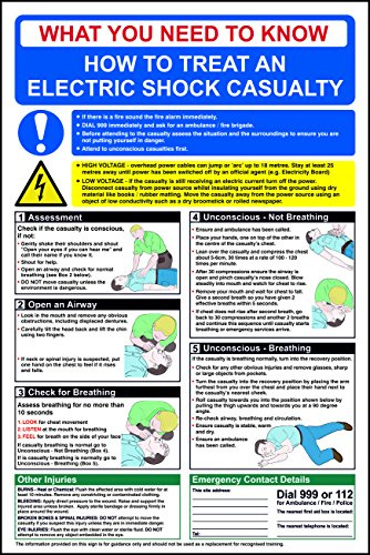 Electric Shock First Aid Safety Poster, 400mm x 600mm | Durable 1.2mm Recyclable Polypropylene, Workplace Health & Safety Guide