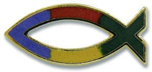 Christliche Geschenkideen Metall-Anstecknadel, Fisch Regenbogen