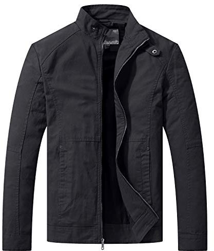 WenVen Men's Outdoor Lightweight Jacket Casual Cotton Coat Windproof Warm Jackets Classic Full-Zip Jacket Grey M