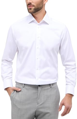 Eterna Herren Langarmhemd Modern Fit Cover Twill weiß Uni verkürzt Ärmel Hemd, Kragenweite: 45