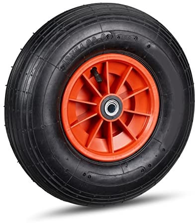 Relaxdays, noir-rouge brouette 136 kg, roue de rechange axe, caoutchouc essieu 4.00-6 - 3 adaptateurs, 325 x 95 mm