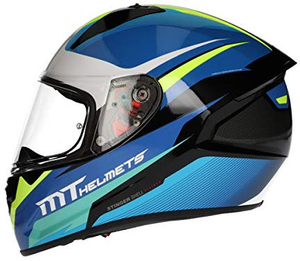 MT Stinger Integralhelm matt schwarz | Roller/Motorrad Helm Klapphelm 2mm Vizier kratzfest | inkl. eingebaute Lautsprechertaschen und kostenloser Helmmütze (Divided blau, XL)