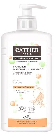 Cattier Duschgel und Shampoo Orangenblüte, für die ganze Familie, Naturkosmetik, 500 ml