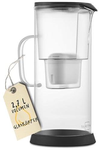 SILBERTHAL Wasserfilter Glas Karaffe 2,7 Liter - Kompatibel mit Maxtra - Reduziert Kalk und Chlor im Trinkwasser