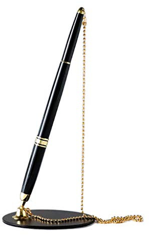 fivekim Klassischer Metall-Kugelschreiber mit sicherer Kette befestigter Basis, Schreibtisch, Büro, Theke, Signatur-Stifte, Schreibwaren, Geschenk, Kugelschreiber, schwarz und gold