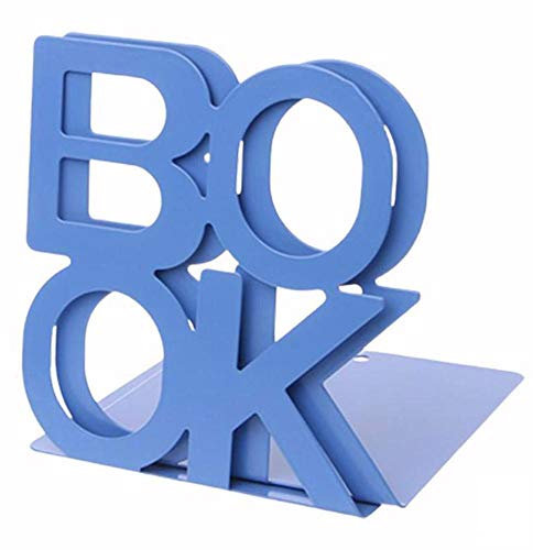 1 paire de serre-livres en métal robustes en forme de L avec lettres antidérapantes pour étagères (bleu)