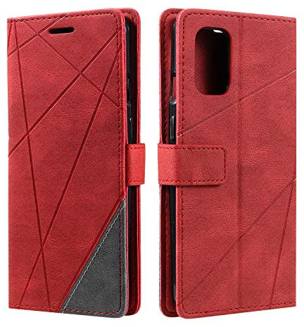 SONWO Hülle für OnePlus 8T, Premium Leder PU Handyhülle Flip Case Wallet Silikon Bumper Schutzhülle Klapphülle für OnePlus 8T, Rot