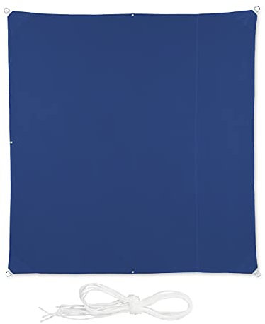 Relaxdays Sonnensegel Quadrat, 2 x 2 m, wasserabweisend, UV-beständig, mit Spannseilen, Terrasse, Balkon, dunkelblau