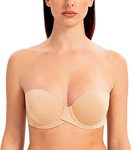 MELENECA Women's Push up Strapless Bras with Lift Stay Put Padded Cup Sunkiss 38DD