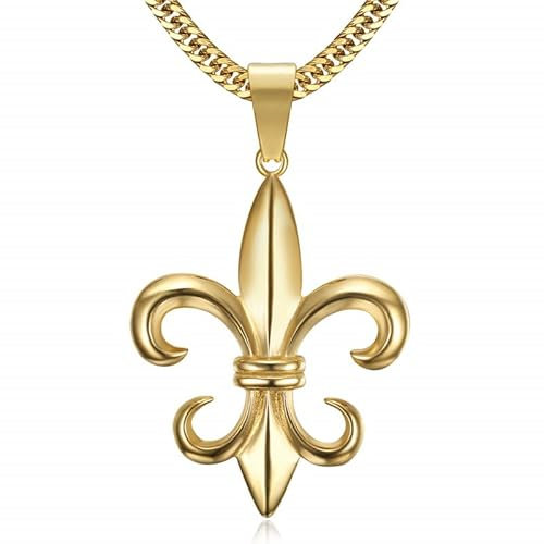 BOBIJOO Jewelry - Pendentif Collier Fleur de Lys Homme Acier Inoxydable Doré Or Plaqué Royaliste