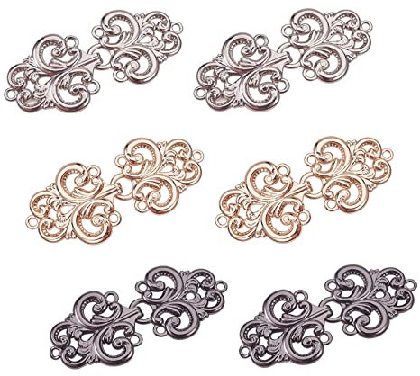 WANDIC Strickjacke-Clips, 6 Paar Vintage Swirl Flower Cape-Verschlüsse Zum Aufnähen von Haken Und Ösen, Umhangverschlüsse Für Pullover, Schal, Mischfarben