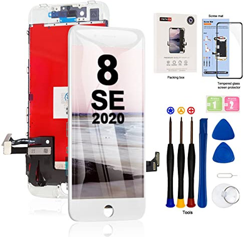 EFAITHFIX Ersatz-LCD-Bildschirm für iPhone 8, schwarz, 11.9 cm (4.7 Zoll) Rahmen, Montage-Display, 3D-Touchscreen-Digitizer mit Reparaturwerkzeug-Set, gehärtetes Glas, A1905, A1906 (weiß)