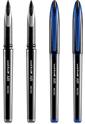 uni-ball AIR Micro - 0.5mm Fine Rollerball - 4 Pack - Black and Blue Ink - UBA-188-M