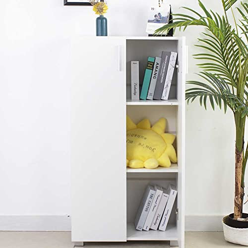 BAKAJI Bücherregal, Schrank, 3 Etagen, Zwei Türen, modernes Design, Regale für Zuhause, Büro, Inneneinrichtung, Wohnzimmer, Wohnzimmer, Holz, Größe 115 x 60 x 31 cm (Weiß)