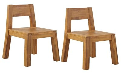 Beliani Moderner Gartenstuhl 2er Set Rückenlehne Akazienholz Hellbraun Rustikal Livorno