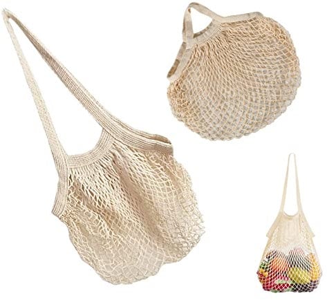 YOUDALIS 2 Stück Netz Einkaufstasche, Wiederverwendbare Baumwolle Einkaufsnetz Netzbeutel Mit Griff, Tragbar Netze Tasche, Netztasche für Einkaufen, Strand, Obst, Gemüse