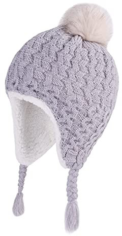 LANGZHEN Kleinkind Pom Pom Beanie Kid Winter Hüte Kleinkind Kappe Stricken Warme Mützen Mützen für Baby Jungen Mädchen(grau,2-4 T)
