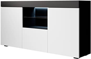 MB Muebles Bonitos, Buffet Sefora pour Salon et Salle à Manger avec Lumière LED, Meuble en Mélamine Mate, Couleur Noir et Blanc, 135x73x34 cm