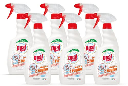 Dual Power, Pulitore Muffa e Fughe, Detergente con Ossigeno Attivo ad Azione Sbiancante, Senza Cloro, Sgrassa a Fondo Senza Intaccare le Ceramiche, Made in Italy, 6 Confezioni 500 ml