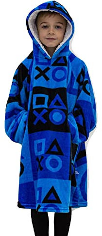 Character World Playstation Karo, Tragbarer, Übergroßer Kapuzen-Fleece, Weicher Bettdecken-Überwurf, Bademantel – Kinder, Medium