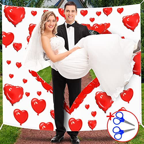 Belle Vous Herz zum Ausschneiden Hochzeit Deko - B2 x H1,7 m - Großes Rotes Herz Ausschneiden Hochzeit Bettlaken mit 2 Paar Scheren - Fotohintergrund & Spiel Hochzeit-Eingang für Braut & Bräutigam