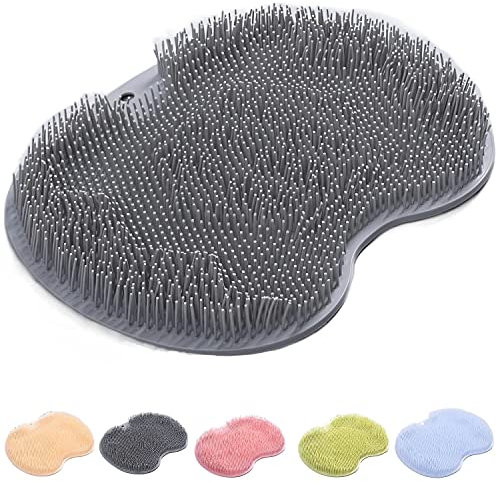 IHOUZE Dusche Fuß & Rücken Scrubber Wandmontierter Schrubber mit Saugnäpfen Silikon Bad Massage Kissen Bürste Massagegerät Matte Sanftes Peeling und für alle Arten von Haut Grau