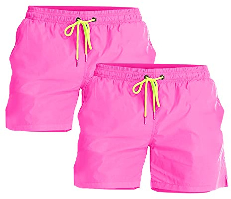 YnimioAOX Short de bain pour homme à séchage rapide avec doublure en maille, C18-rose + rose, 46