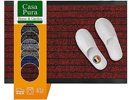 casa pura Schmutzfangmatte | rutschfeste, Robuste, Strapazierfähige & Waschbare Haustür Fußmatte | Outdoor Meterware | Sauberlaufmatte für Innen und Außen | Dura | Rot | 100 x 50cm