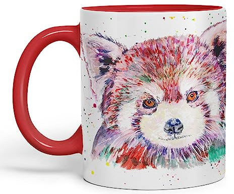 Vixar Red Panda Animals Watercolour Art Coloured creamic 330 ml Mug Cup Gift Birthday Work Office Tea Coffee (Red)