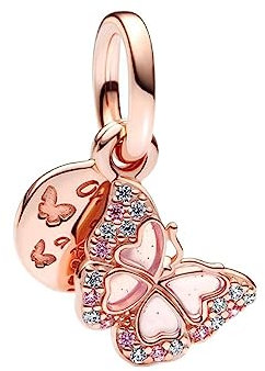 Lkwidi Donna Ciondolo- Farfalla oro rosa Argento 925 Colgantes con Zirconia cubica per Charm Bracciale