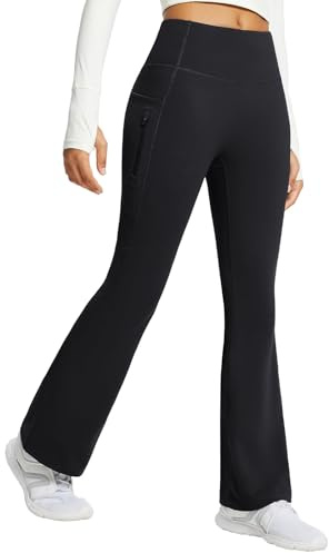 baleaf Women's Fleece Lined Flared Leggings Thermal Trousers with Pockets Walking Yoga Pants Water Resistant High Waisted Bootcut Bootleg