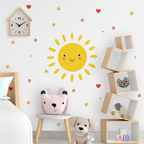 Herfair Wandtattoo Kinderzimmer Deko, Smiley Sonne Wandsticker DIY Wasserdicht Wandaufkleber, Wanddeko Aufkleber Geschenk für Kinder (B)