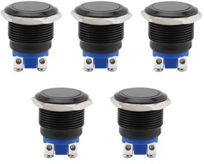 JNNJ 5Pcs 16mm Wasserdicht Metall Druckschalter, Elbstsichernde Runde Schalter, Modifikation Taste Schalter Universal für Fahrzeuge Auto RV LKW Marine Wohnmobil Boot