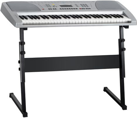 FunKey 61 SL Keyboard inkl. Netzteil und Notenhalter Silber Safety Fix Set - Lern- und Schülerinstrument - Begleitautomatik mit 100 Rhythmen - Sparset inklusive Z-Ständer mit Schraubsicherung