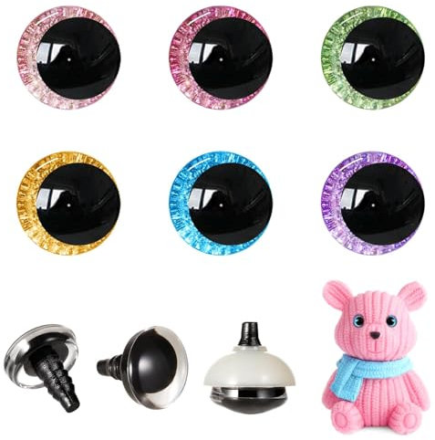 MUCUNNIA 60 Stück 18mm 3D Glitzer sicherheitsaugen für häkeltiere amigurumi Augen für häkeltiere Puppenaugen Tieraugen Kunststoff Bastel Augen mit Unterlegscheiben für Puppe,Plüschtier,Teddyaugen