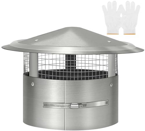 Bootuu 8 Inch Round Chimney Cap, 8 Inch Tapered Top Chimney Cap with Screen, 8 Inch Chimney Cap with Fastening Device with Screen, Stovepipe Finial, Stainless Steel
